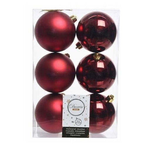 Törhetetlen karácsonyfadíszek, 6 db-os szett, 8 cm, bordó