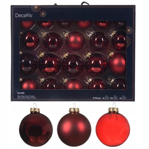 Zestaw 21 gładkich bombek czerwonych przezroczystych 7 cm 146978387