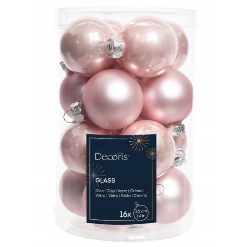 Zestaw 16 szt. szklanych bombek choinkowych jasnoróżowych 3,5 cm mat połysk 146979105