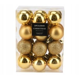 Zestaw 24 bombek choinkowych plastikowe złote 3cm 146979586 - Szezonális dekoráció