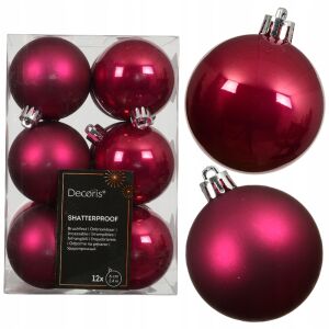 Bombki choinkowe zestaw 12 szt. fuksja 6 cm błyszczące i matowe 146980041 - Szezonális dekoráció