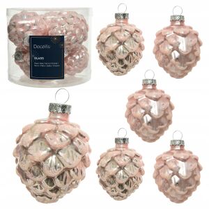 Zestaw 6 Bombek na choinkę jasnoróżowych Szyszki szklane świąteczne 7cm 146980124 - Szezonális dekoráció