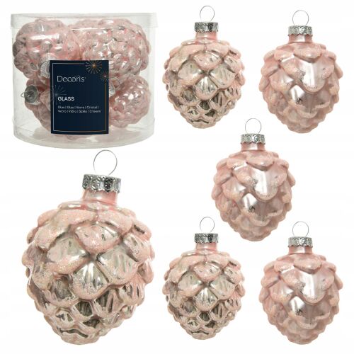 Zestaw 6 Bombek na choinkę jasnoróżowych Szyszki szklane świąteczne 7cm 146980124