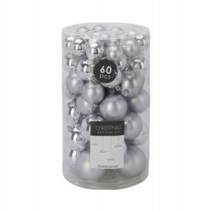 Zestaw 60 bombek choinkowych świątecznych plastikowe srebrne 146980204 - Szezonális dekoráció