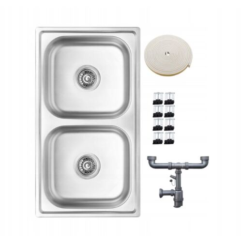 Beépíthető acél mosogató, 2 medencés, dekoratív, 78 x 43 cm 146980221
