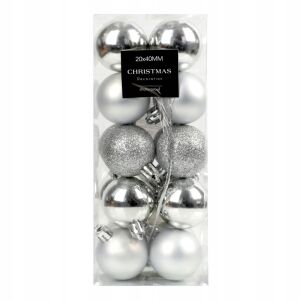Zestaw 20 bombek choinkowych plastikowe srebrne 4cm 146980371 - Szezonális dekoráció