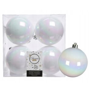 Fehér, kerek, műanyag, törésálló gömbdíszek, 4 db-os készlet, 10 cm