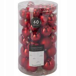 Zestaw 60 bombek choinkowych świątecznych plastikowe czerwone 146983111 - Szezonális dekoráció