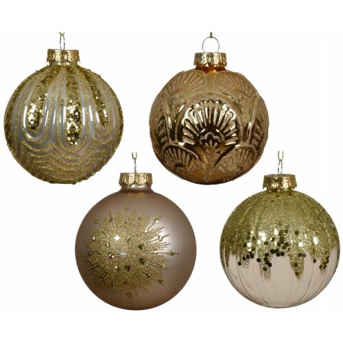 Arany üveg karácsonyfa gömbdísz 8cm 1 db.