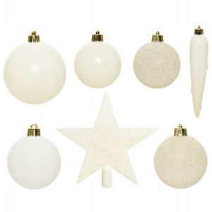 Zestaw 33 Bombek na choinkę białych plastikowych - ozdoba świąteczna 146983995 - Szezonális dekoráció