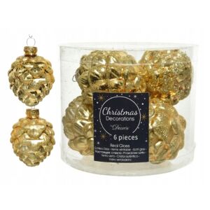 Arany karácsonyfadíszek, üveg kúpok, 6 db-os készlet, 5x7cm 146984808 - Szezonális dekoráció