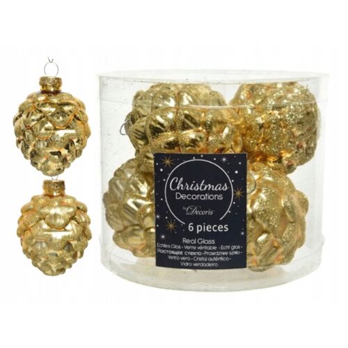 Arany karácsonyfadíszek, üveg kúpok, 6 db-os készlet, 5x7cm 146984808