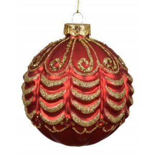 Bombka choinkowa szklana czerwona 10 cm ze złotym brokatowym wzorem 146985257 - Szezonális dekoráció