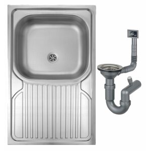Egymedencés, rátétes mosogató, 80x50, szatén kivitelben, Apollo szifonnal