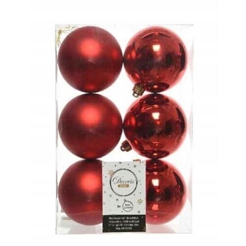 Piros, kerek, műanyag, törésálló gömbdíszek, 6 db-os készlet, 8 cm 146991196