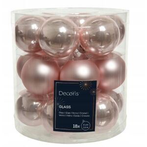 Zestaw szklanych bombek choinkowych 18 szt. pudrowy róż gładkie 4 cm 146993073 - Szezonális dekoráció