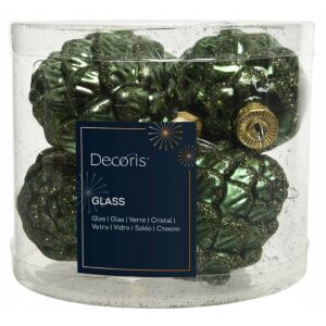 darabos zöld karácsonyfadísz szett, 5x7 cm, üveg medálok