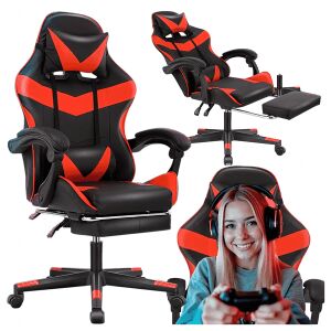 Gamer szék lábtartóval – kényelmes kagylóülés, akár 150 kg teherbírásig, piros