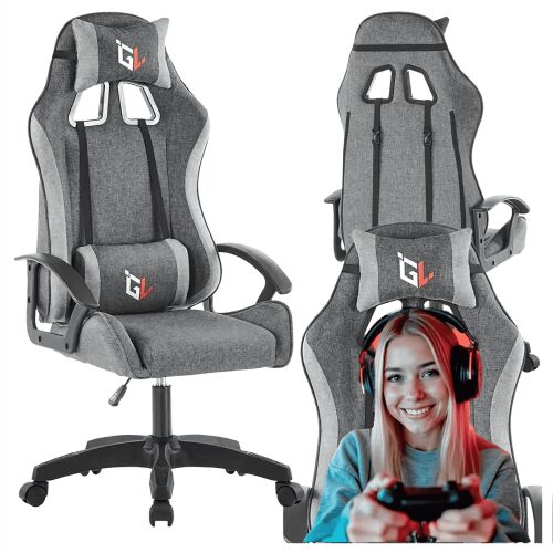 Gamer szék, forgó, vödör, íróasztali szék, erős, 100 kg, szürke 146997169