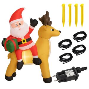 Felfújható Mikulás rénszarvassal, 1,5 m-es karácsonyi dekoráció LED világítással