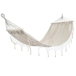 Bézs boho rojtos függőágy fából készült tartóval 200×100 cm 147000734 - Hintaágy & Hintaszék