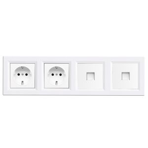 Leziter Nova IV kettő földelt csatlakozóaljzat dugalj kettő UTP csatlakozóval fehér kerettel 147011444 - Leziter