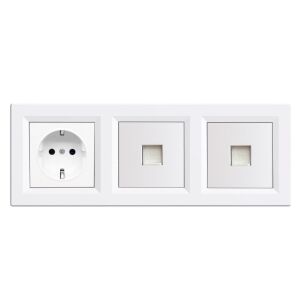 Leziter Nova III földelt csatlakozóaljzat dugalj kettő UTP csatlakozóval fehér kerettel 147011492 - Leziter