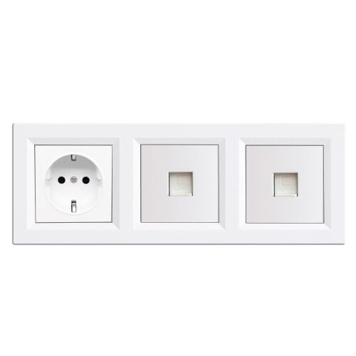 Leziter Nova III földelt csatlakozóaljzat dugalj kettő UTP csatlakozóval fehér kerettel 147011492