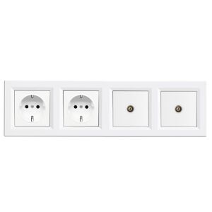 Leziter Nova IV kettő földelt csatlakozóaljzat dugalj kettő TV csatlakozóval fehér kerettel 147011496 - Leziter