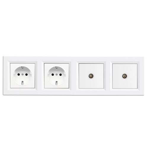 Leziter Nova IV kettő földelt csatlakozóaljzat dugalj kettő TV csatlakozóval fehér kerettel 147011496