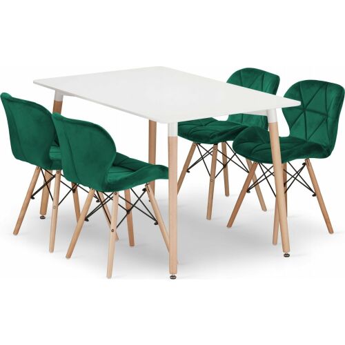 Leobert szett téglalap alakú asztal ADRIA 120x80 fehér+4 szék LAGO zöld 147017364