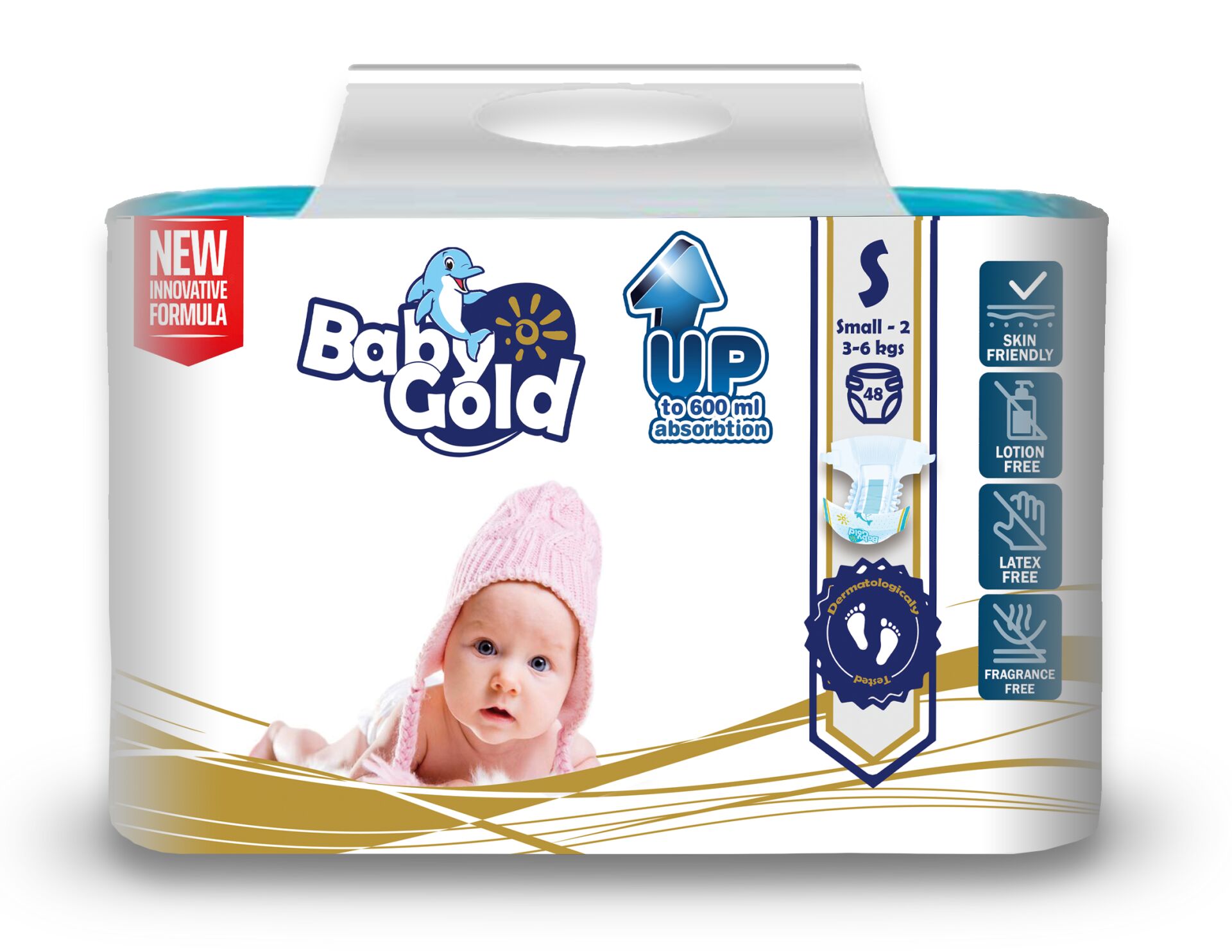 E-shop Detské zlaté nohavice S 3-6kg Mini 2 (48ks)