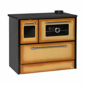 OMEGA főzőtűzhely, krémszínű, fa vagy brikett tüzelésű, öntöttvas tűztérrel és főzőlappal, 9 kW, 87 x 51 x 79 cm, jobb oldali füstelvezetéssel, 13 cm-es füstcsatlakozás átmérője, sütő mérete 450 x 455 x 175 mm, 75%-os hatásfok, ideális pizzához / kenyérhez / steakhez 147017975 - Kandallókályha