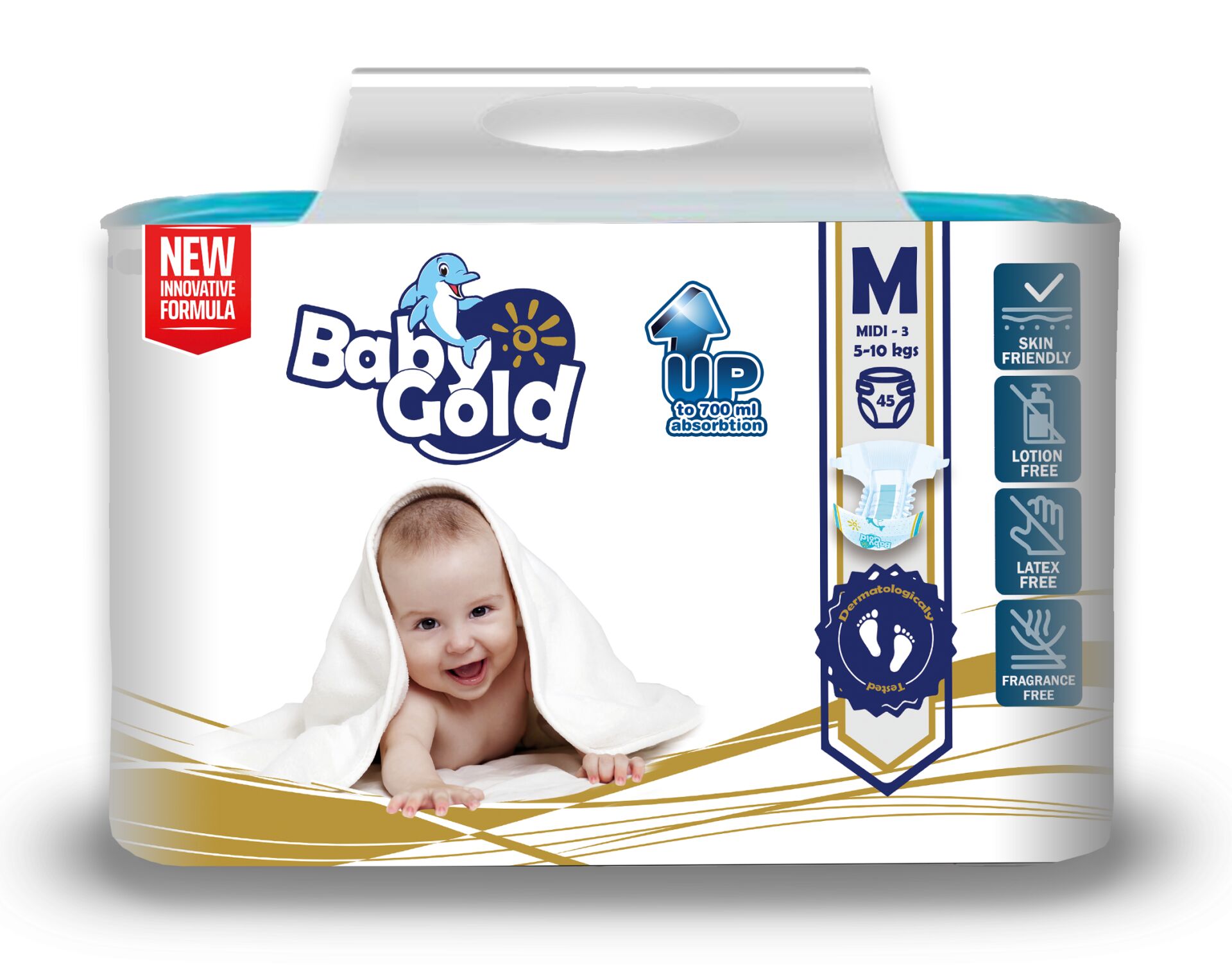 E-shop Detské zlaté nohavice M 5-10kg Midi 3 (45ks)