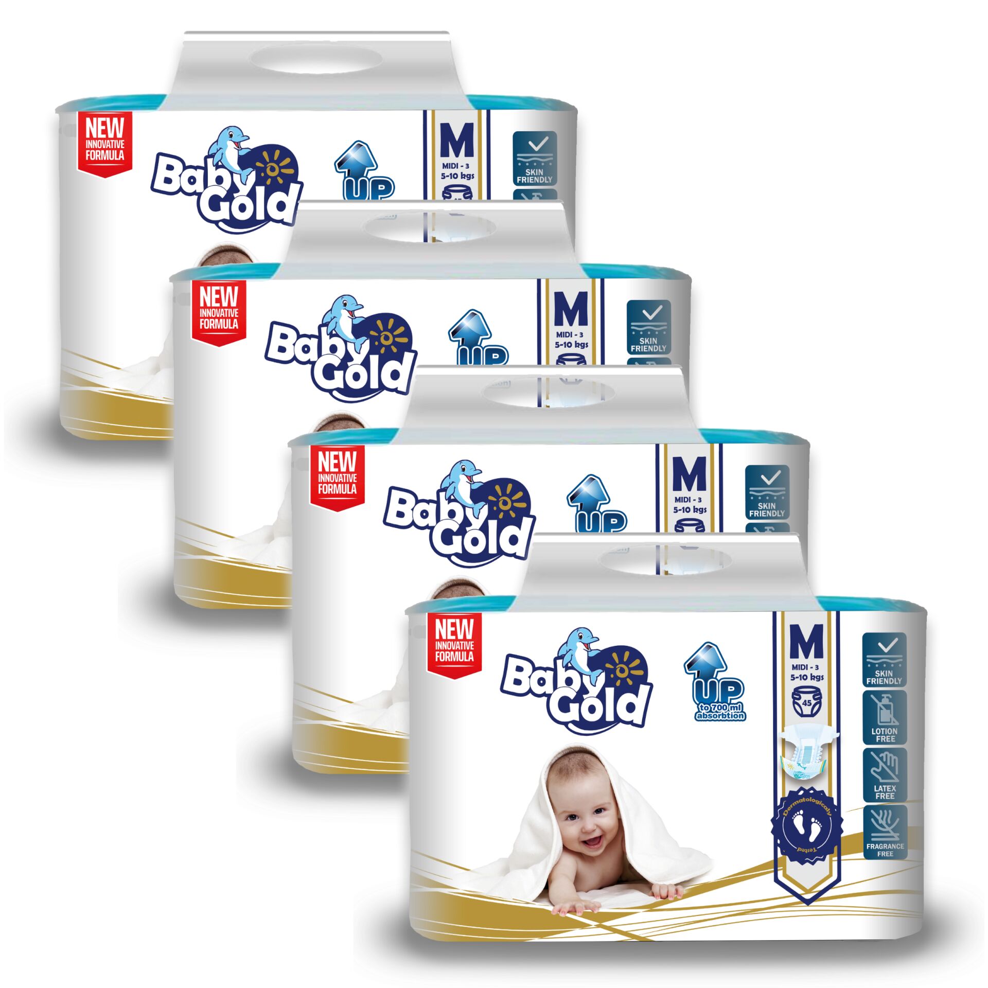 E-shop Detské zlaté nohavice M 5-10kg Midi 3 (180ks)