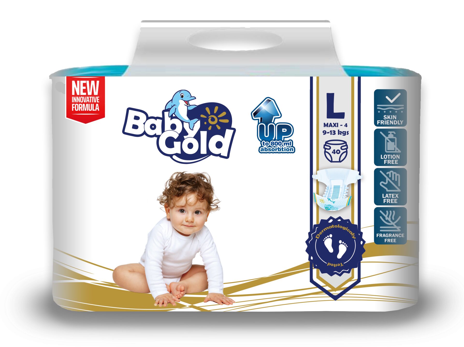 E-shop Detské zlaté nohavice L 9-13kg Maxi 4 (40ks)