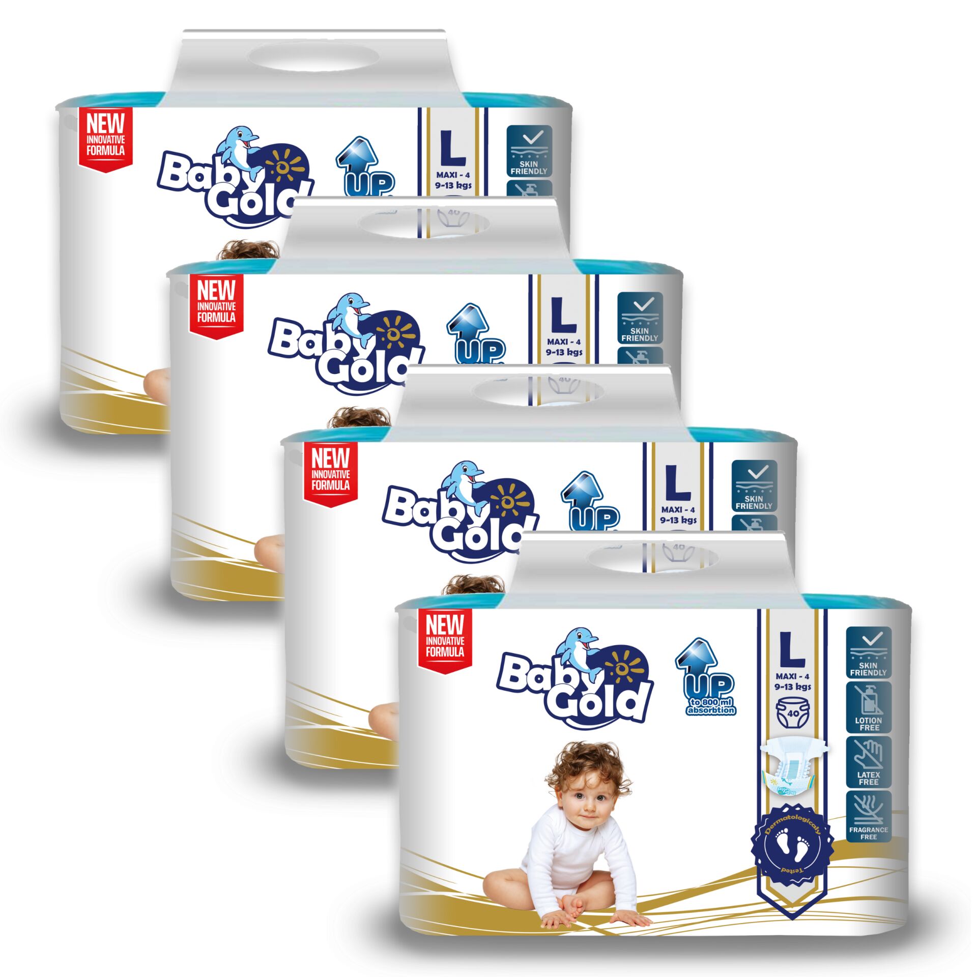 E-shop Detské zlaté nohavice L 9-13kg Maxi 4 (160ks)
