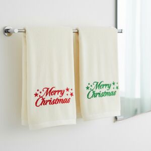 Set 2 prosoape de baie, Zola, 50 x100 cm, model Merry Christmas brodat, bumbac, alb/rosu/verde 147033522 - Baie și îngrijire pentru bebeluși