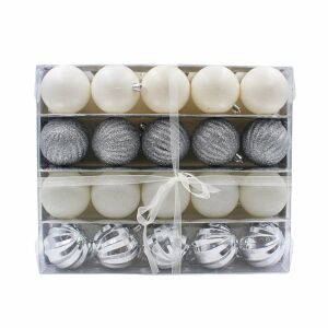 Set 20 globuri, pentru Crăciun, 6 cm, argintii și albe, Xmas Magic 147034293 - Decorațiuni pentru pomul de Crăciun
