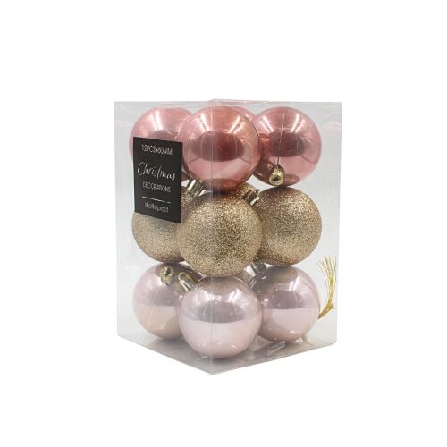 Set 12 globuri, de Crăciun roz și auriu, 6 cm, Xmas Magic 147034294