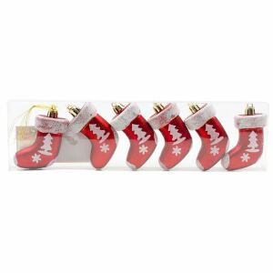 6er-Set Weihnachtsdekorationen, rote Stiefel mit Tannenbäumen, 4 cm, Weihnachtszauber