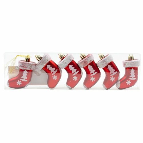 Set 6 decorațiuni, model cizmulițe roșii cu brăduți, 4 cm, Xmas Magic 147034296