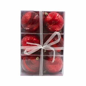 Set 6 globuri, de Crăciun, roșii cu sclipici, 8 cm 147034297 - Decorațiuni pentru pomul de Crăciun
