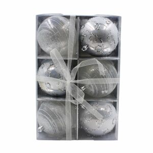 Set 6 globuri, de Crăciun, argintii cu sclipici, 8 cm 147034298 - Decorațiuni pentru pomul de Crăciun