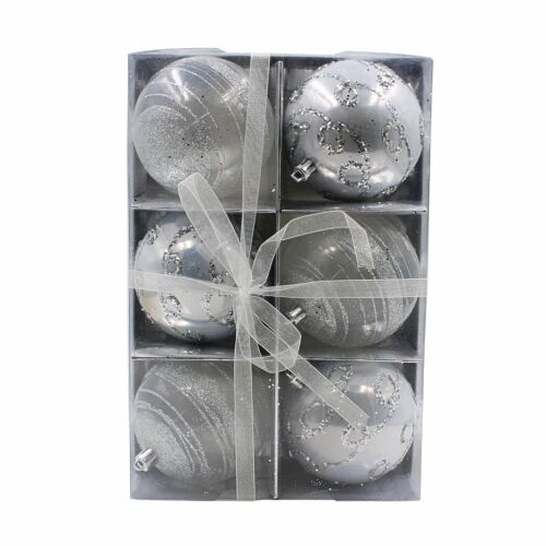 Set 6 globuri, de Crăciun, argintii cu sclipici, 8 cm 147034298