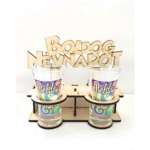 Fa pálinkás pohár tartó - Boldog Névnapot – Névnapi ajándékok 2db-os 147037205 - Ajándék kütyü