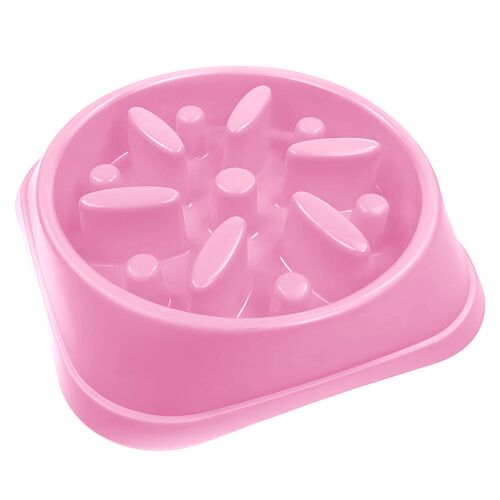 Teno® Slow Animal Feeder, csúszásmentes, cseppálló, belső bemélyedésekkel, javítja az emésztést, biztonságos anyagok, rózsaszínű