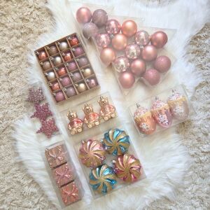 Rózsaszín csillogás karácsonyfadísz szett