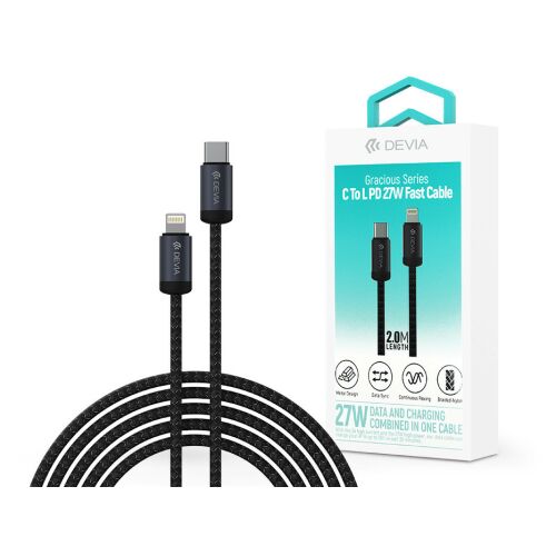 Cablu Devia Gracious Series USB-C la Lightning 27W Încărcare Rapidă - Negru, 2 metri