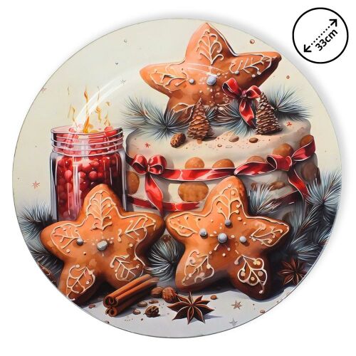 Műanyag kerek tálca Mézeskalács csillagok 33cm 147051897